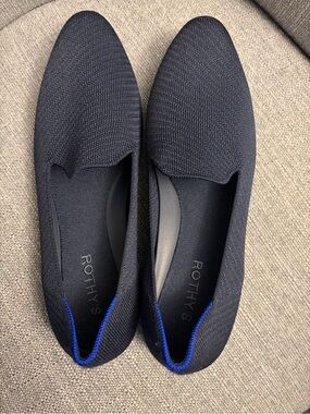 Rothy's Navy Knit Slip-Ons with Neon Green Insole